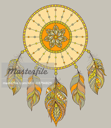 Vector illustration of dream catcher on gray background