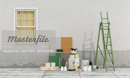 select color swatch to paint wall of old facade - 3d rendering