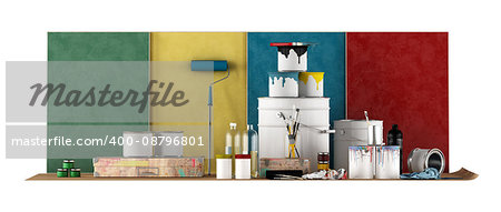 tools for select color swatch to paint walls isolated on white background - 3d rendering