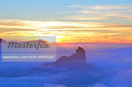 Sunset over Roque Bentayga, Gran Canaria, Canary Islands, Spain, Atlantic Ocean, Europe