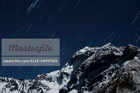 Star trails in the Manaslu region, Nepal, Himalayas, Asia