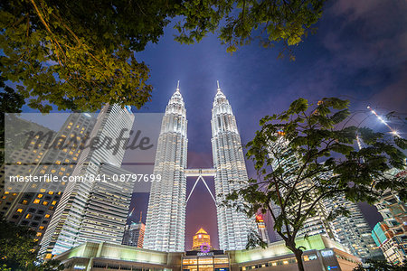 Petronas Twin Towers at night, Kuala Lumpur, Malaysia, Southeast Asia, Asia