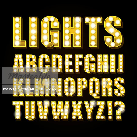 Vector yellow neon lamp letters font show casino and theather