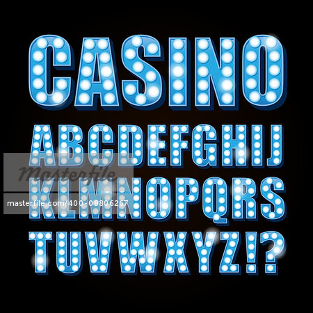 Vector blue neon lamp letters font show casino and theather