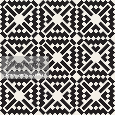 Vector Seamless Black And White Simple Cross Square  Ethnic Pattern Abstract Background