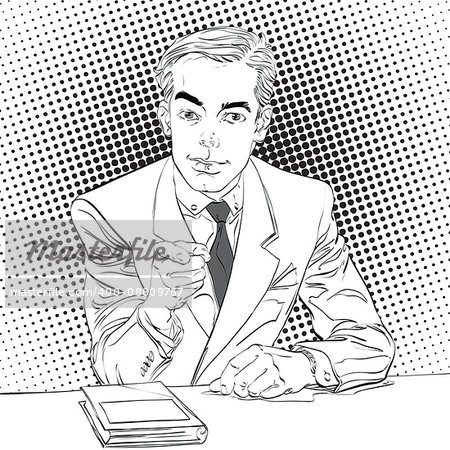 Pointing man, pop art halftone black and white background,  retro vector illustration, imitation of raster