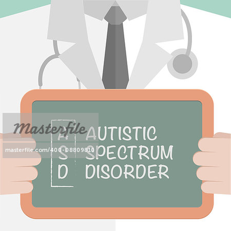 minimalistic illustration of a doctor holding a blackboard with ASD teerm explanation, eps10 vector