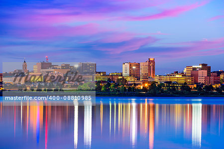 Portland, Maine, USA downtown cityscape at Back Cove.