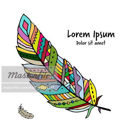 Art feather for your design. Vector illustration