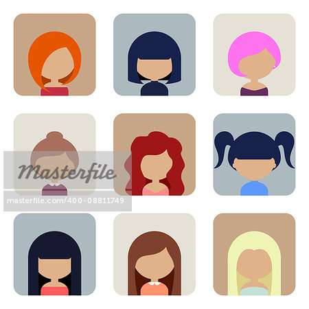 Retro Avatars Icons Set in Flat Style with Long Shadow