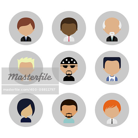 Colorful Male Avatars Circle Icons Set in Flat Style with Long Shadow