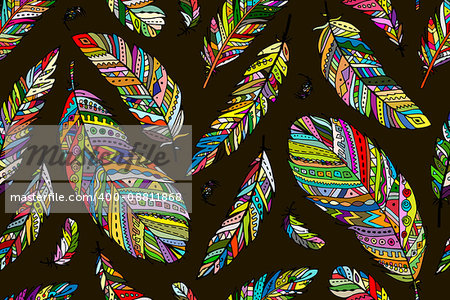 Feather seamless pattern for your design. Vector illustration