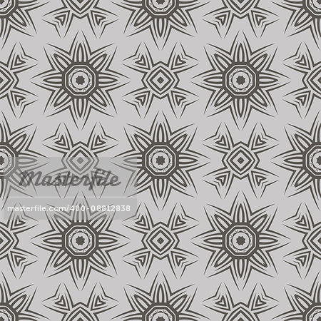 Grey Ornamental Seamless Line Pattern. Endless Texture. Oriental Geometric Ornament