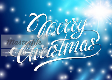 Christmas Card. Merry Christmas lettering on a blue background. Vector illustration for banners labels postcards prints posters web.