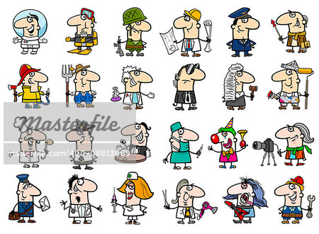 Cartoon Illustration of Professional People and Occupation Big Set