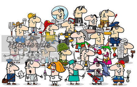 Cartoon Illustration of Professional People Big Group