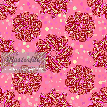 Abstract Tile Seamless Background, Ornament with Symbolical Colorful Floral Patterns.