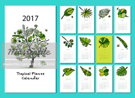 Tropical tree, calendar 2017 design. Vector illustration