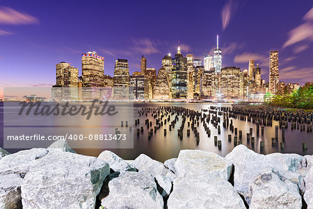 New York City downtown skyline on the East River.