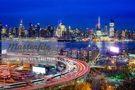 New York City skyline over The Helix Loop.