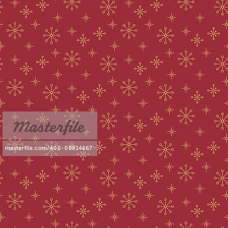 Vintage snowflake simple seamless pattern. Thin line red and gold winter holiday vector pattern.