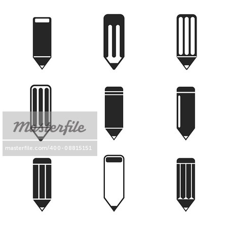 Pencil design . Icon set . Different views with minimalist pencil .