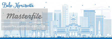 Outline Belo Horizonte Skyline with Blue Buildings. Vector Illustration. Business Travel and Tourism Concept with Modern Architecture. Image for Presentation Banner Placard and Web Site.
