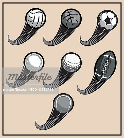 set of vector patterns for design with flying sports balls