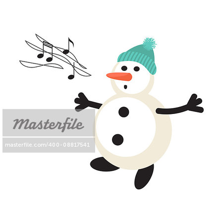 Singing snowman cartoon vector icon. New Year personage illustration.