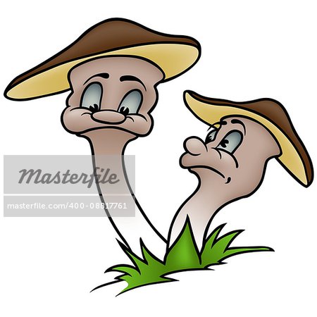 Two Mushrooms - Cartoon Illustration, Vector