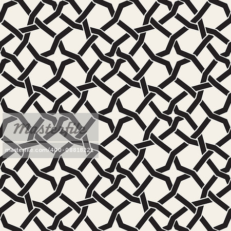 Vector Seamless Black and White Islamic Star Interweaving Line Geometric Pattern Abstract Background