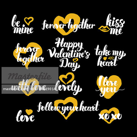 Happy Valentine Day Hand Drawn Quotes. Vector Illustration of Handwritten Lettering Love Design Elements.