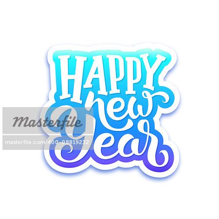 Happy New Year paper label with typographic text isolated on white background. Vector greeting card design template for winter holidays