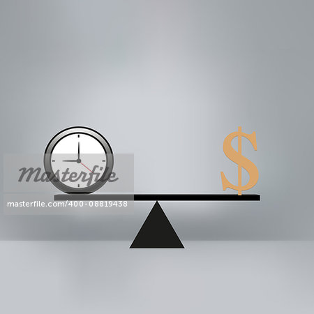 Money and time balance on the scale. Business Concept