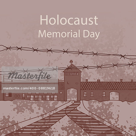 Holocaust Memorial Day. Entrance gate to Auschwitz Birkenau. Vector illustration