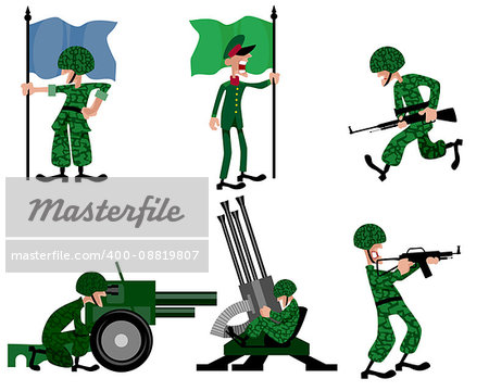 Vector illustration of a six soldiers set