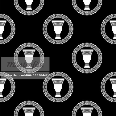 Greek Vase Seamless Pattern Isolated on Black Background