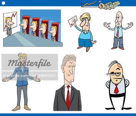 Cartoon Illustration Set of Businessman Characters and Business Concepts