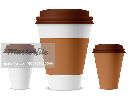 White and brown paper coffee cup with empty space. Branding mockup or template object