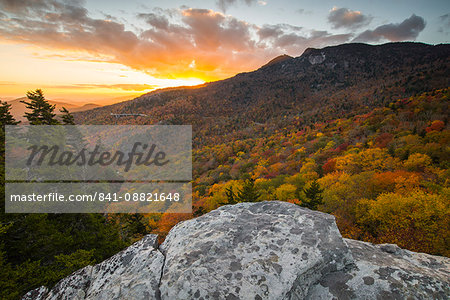 Sunset and autumn color at Grandfather Mountain, located on the Blue Ridge Parkway, North Carolina, United States of America, North America