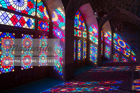 Stained glass windows of Prayer Hall, Nasir-al Molk Mosque, Shiraz, Iran, Middle East