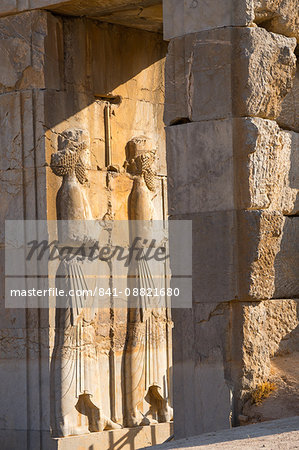 Carved relief of Royal Persian Guards, Persepolis, UNESCO World Heritage Site, Iran, Middle East