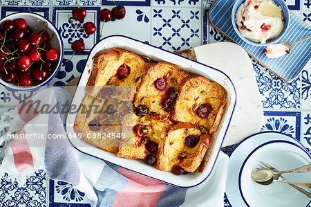 Cherry bread and butter pudding