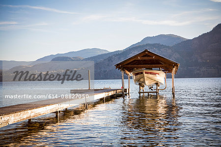 Boat moored by pier, Penticton, Canada