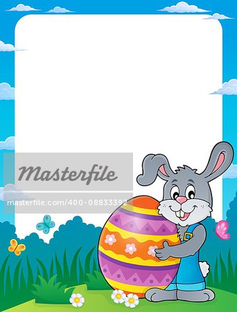 Frame with bunny holding big Easter egg - eps10 vector illustration.