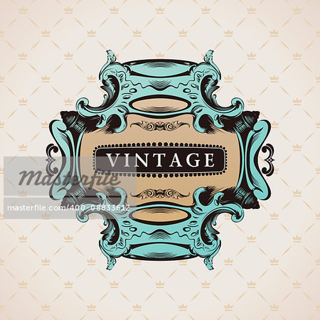 Vintage Decorative Frame for text. Elements Flourishes Ornament Calligraphic. Elegant emblem template monogram luxury frame. Royal line logo. Vector sign for restaurant, boutique, heraldic, cafe, hotel