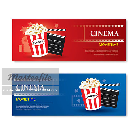 Movie time banner and coupon.Cinema template card element design.