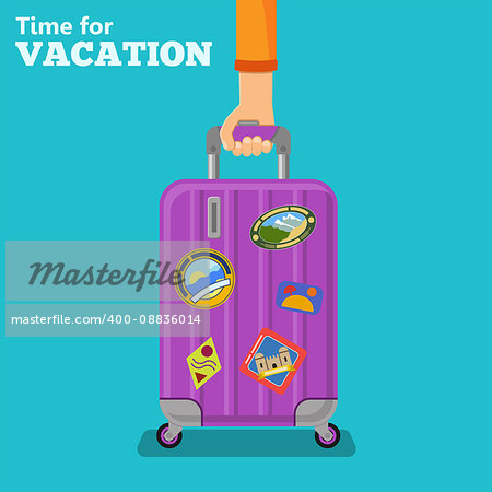 Vacation and Tourism Concept with Flat Icons Hand with Baggage Suitcase. isolated vector illustration
