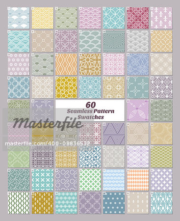 Set of 60 seamless patterns swatches, vector