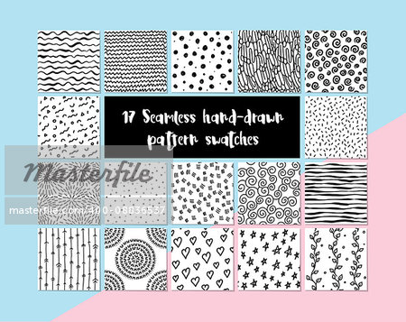 17 seamless hand-drawn pattern swatches, vector set